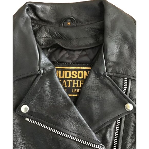 Hudson Leather Womens Black Leather Motorcycle Jacket Size M - Picture 3 of 3